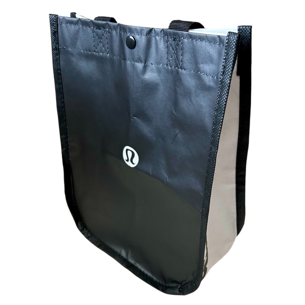 Lululemon Small Tote Bag Black and White Black Handles Snap Closure Logo Classic